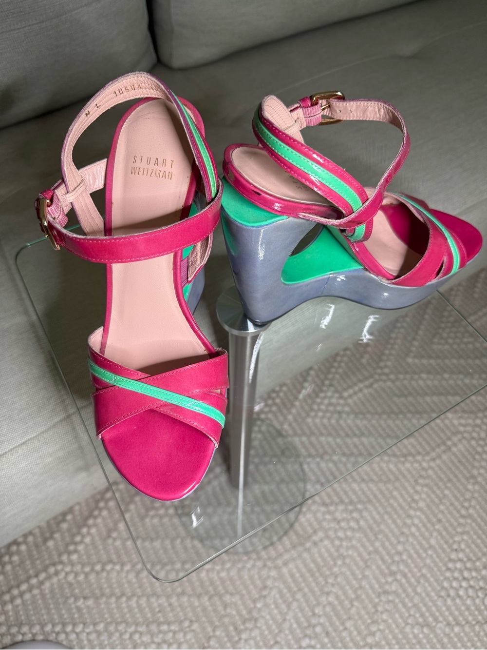 Stuart Weitzman colorblocked Wedge Sandals Size 8.5 - Picture 3 of 7